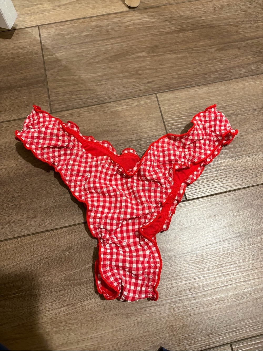 Nalu kai red and white gingham print ruffle bikini bottoms